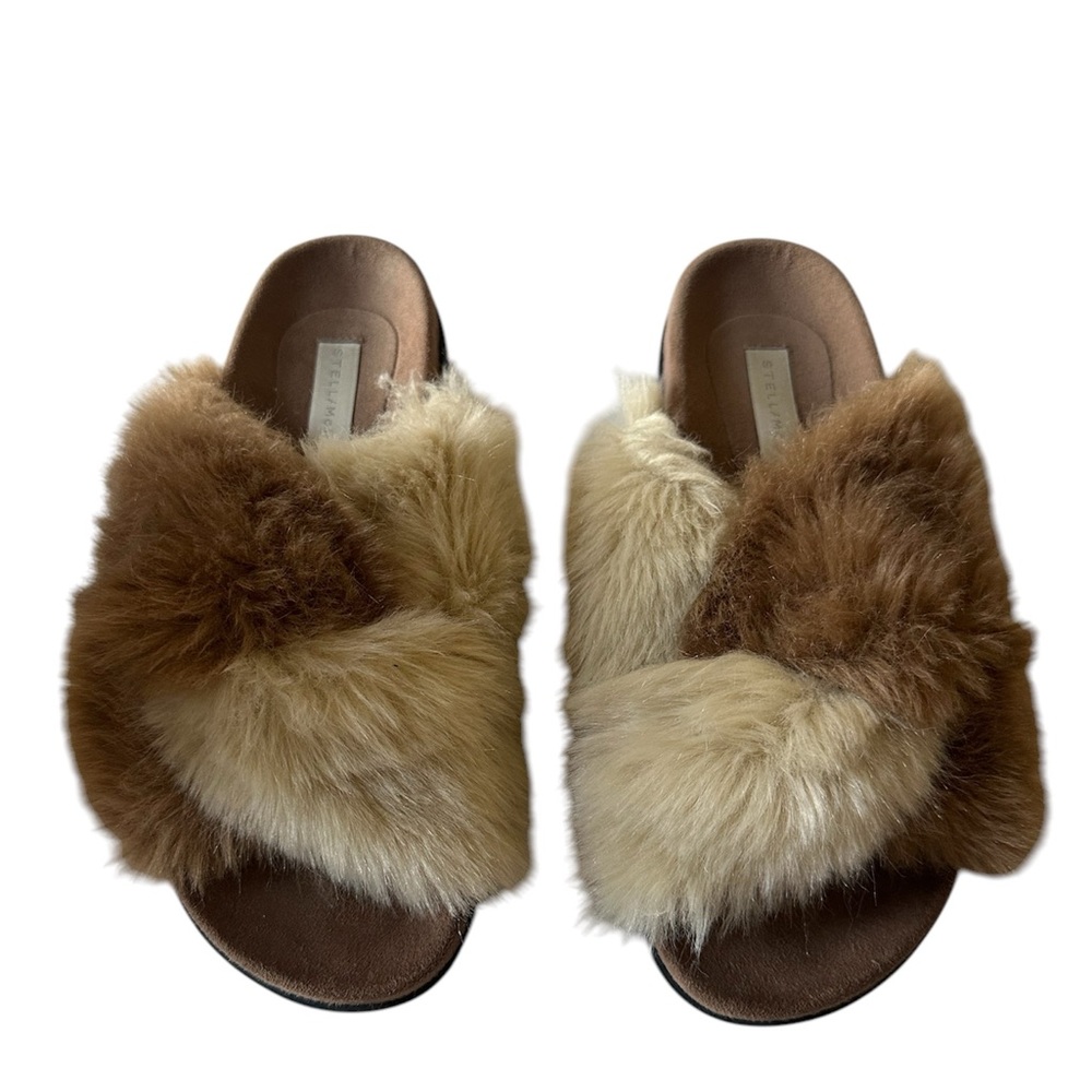 Stella McCartney Two Tone Neutral Faux Fur Slides EU37